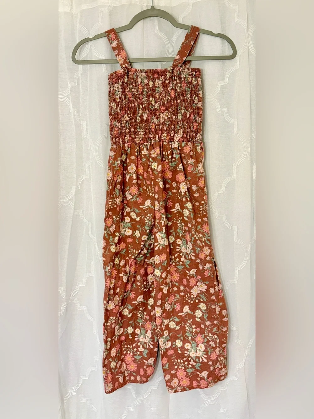 OshKosh Girls 8 Rust Floral Smocked Wide Leg Jumpsuit